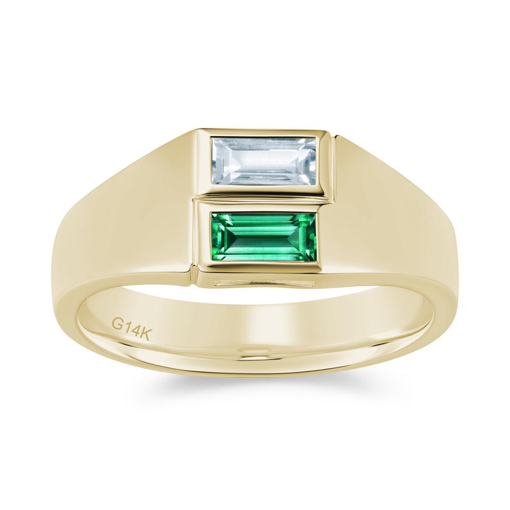 Toi Et Moi Sapphire and White Topaz Wide Band Ring for Mens - LUO Jewelry #gemstone_Aquamarine and Emerald