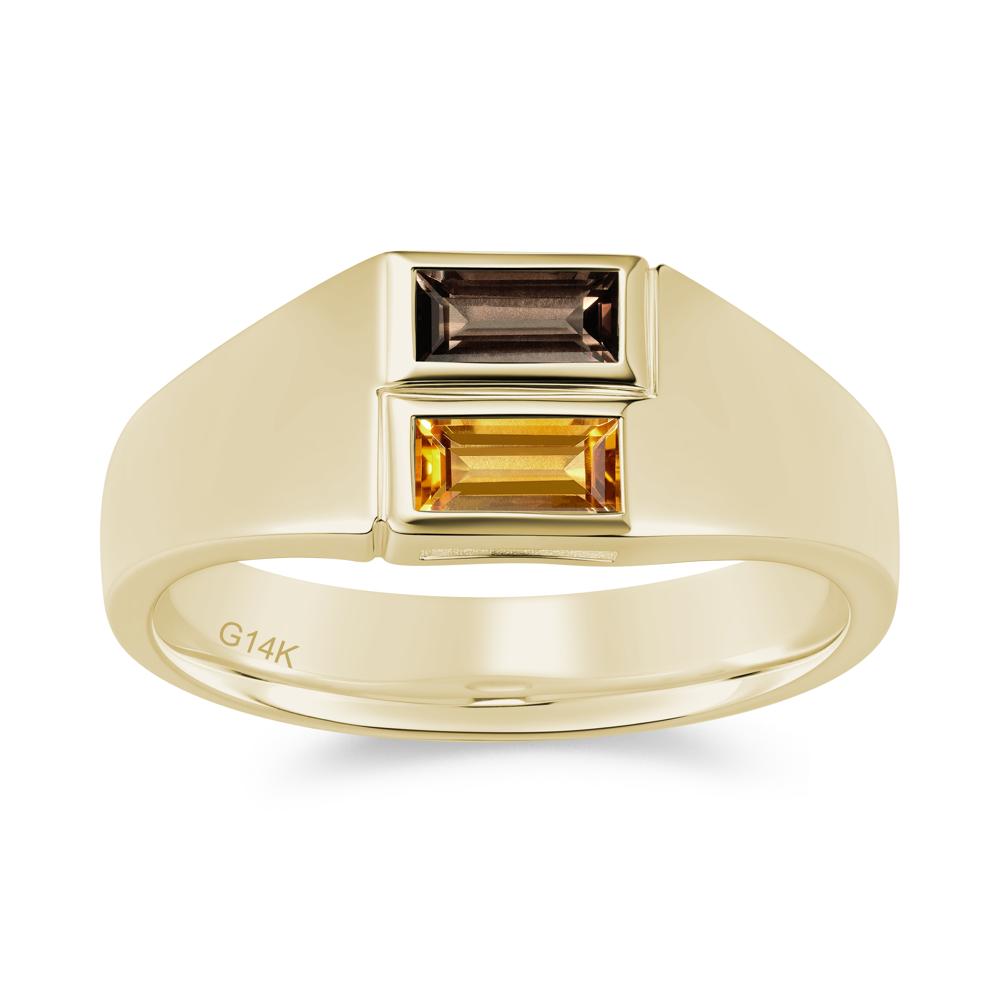 Toi Et Moi Sapphire and White Topaz Wide Band Ring for Mens - LUO Jewelry #gemstone_Citrine and Smoky Quartz