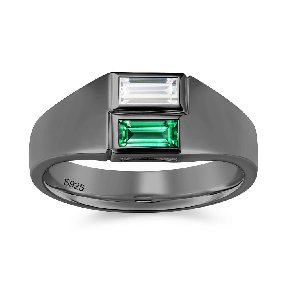Toi Et Moi Sapphire and White Topaz Wide Band Ring for Mens - LUO Jewelry #gemstone_Cubic Zirconia and Emerald