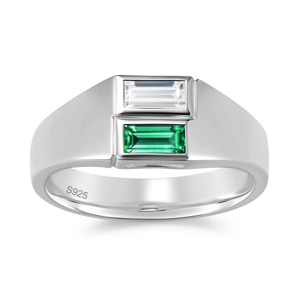 Toi Et Moi Sapphire and White Topaz Wide Band Ring for Mens - LUO Jewelry #gemstone_Cubic Zirconia and Emerald