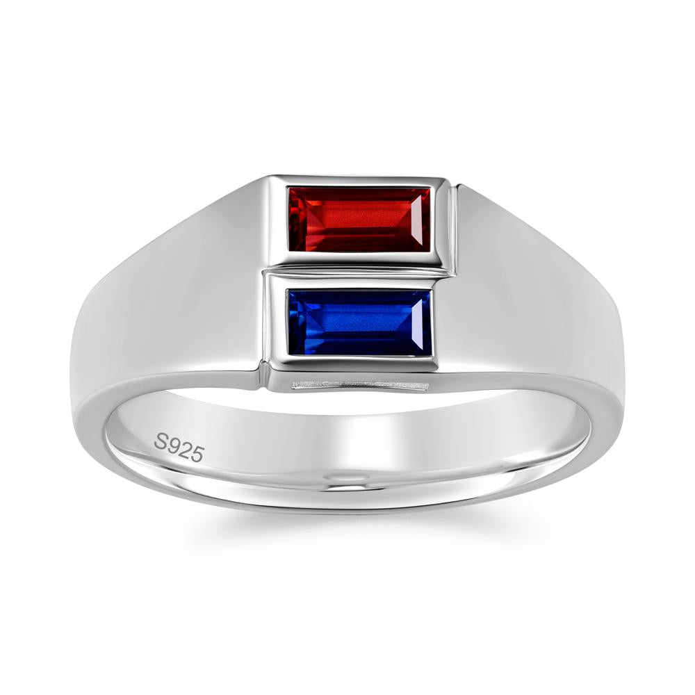 Toi Et Moi Sapphire and White Topaz Wide Band Ring for Mens - LUO Jewelry #gemstone_Garnet and Sapphire