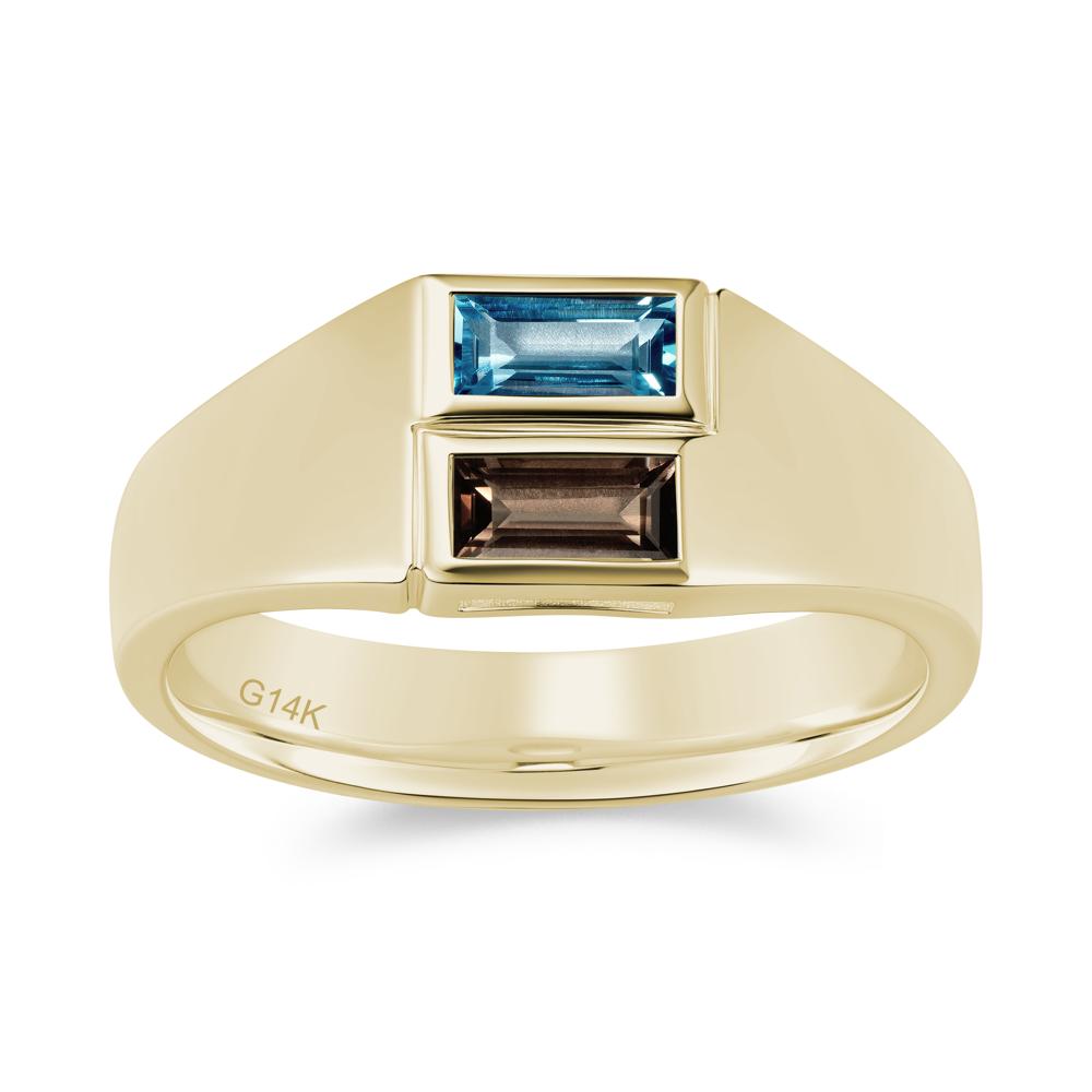 Toi Et Moi Sapphire and White Topaz Wide Band Ring for Mens - LUO Jewelry #gemstone_London Blue Topaz and Smoky Quartz