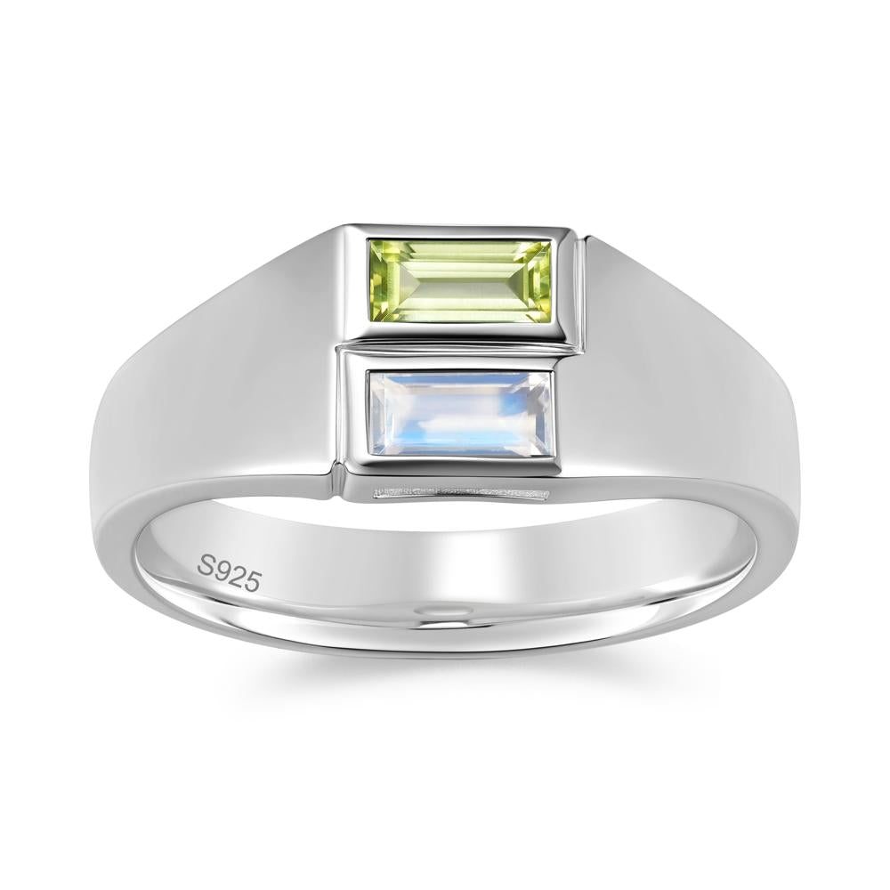 Toi Et Moi Sapphire and White Topaz Wide Band Ring for Mens - LUO Jewelry #gemstone_Moonstone and Peridot