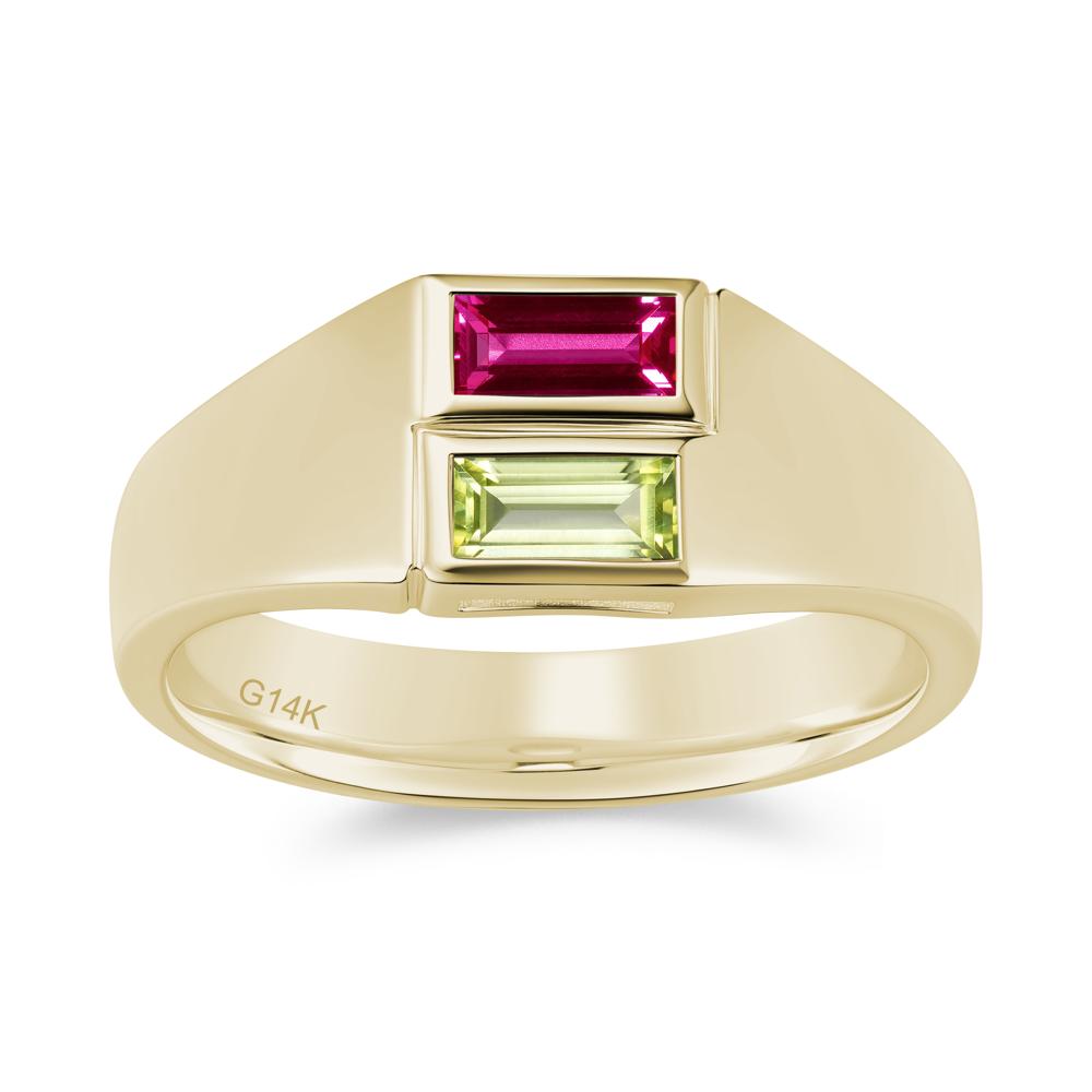Toi Et Moi Sapphire and White Topaz Wide Band Ring for Mens - LUO Jewelry #gemstone_Peridot and Ruby