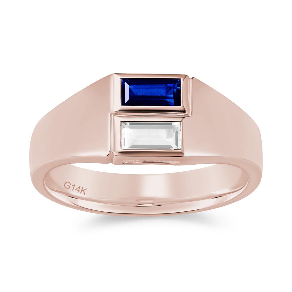 Toi Et Moi Sapphire and White Topaz Wide Band Ring for Mens - LUO Jewelry #gemstone_Sapphire and White Topaz