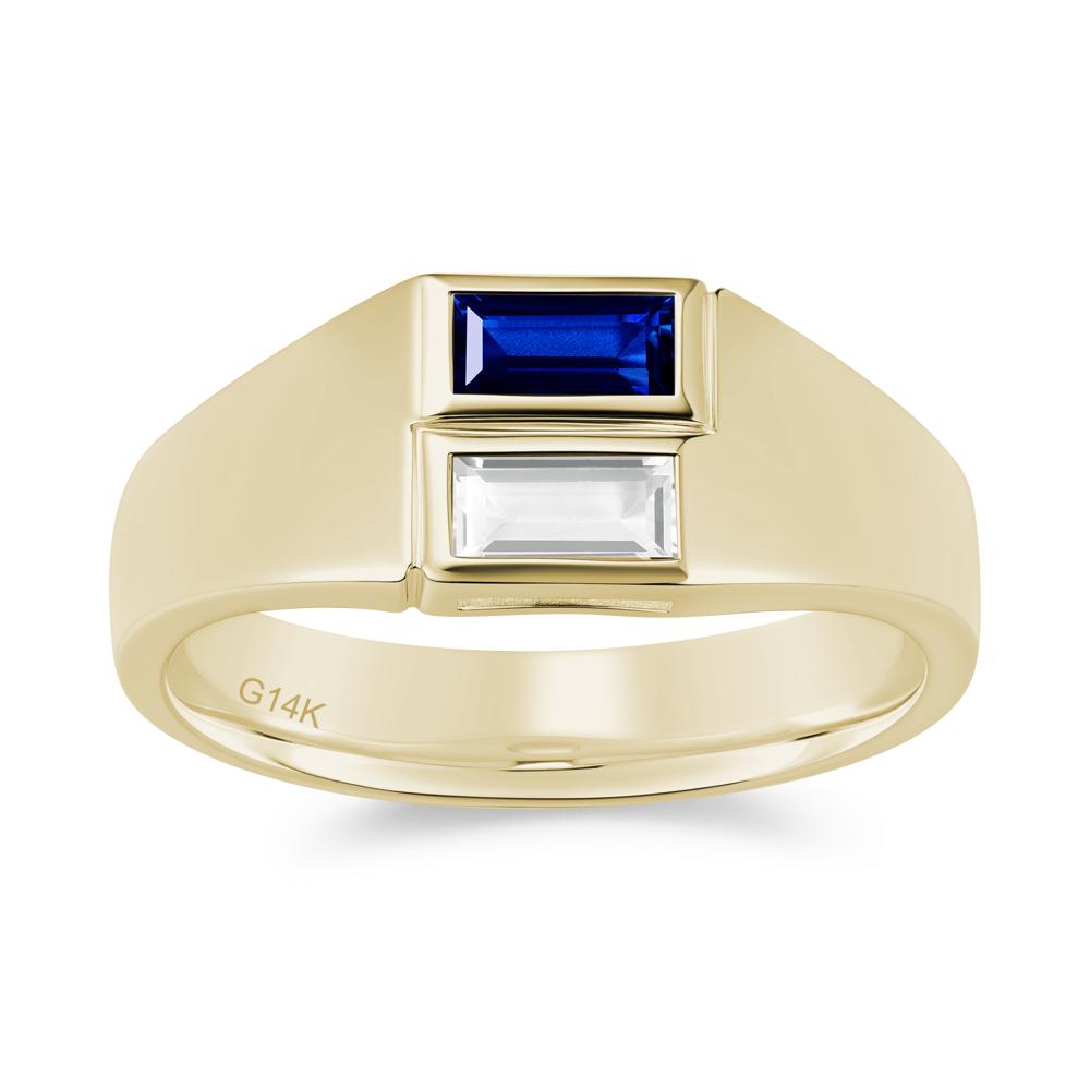 Toi Et Moi Sapphire and White Topaz Wide Band Ring for Mens - LUO Jewelry #gemstone_Sapphire and White Topaz