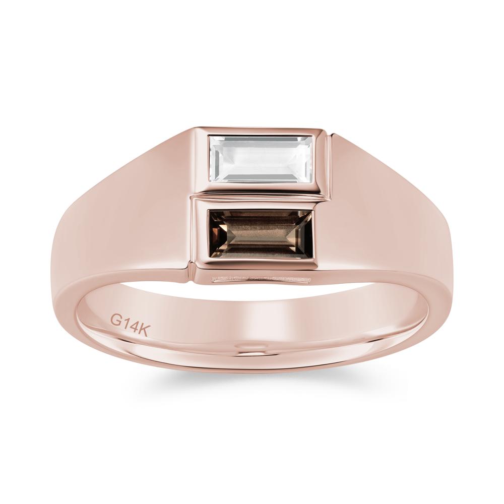 Toi Et Moi Sapphire and White Topaz Wide Band Ring for Mens - LUO Jewelry #gemstone_Smoky Quartz and White Topaz