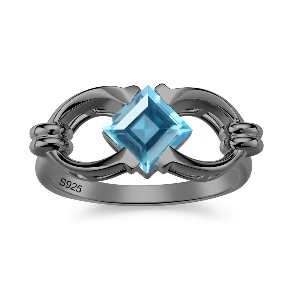 Solitaire Garnet Horseshoe Split Ring - LUO Jewelry #gemstone_Swiss Blue Topaz