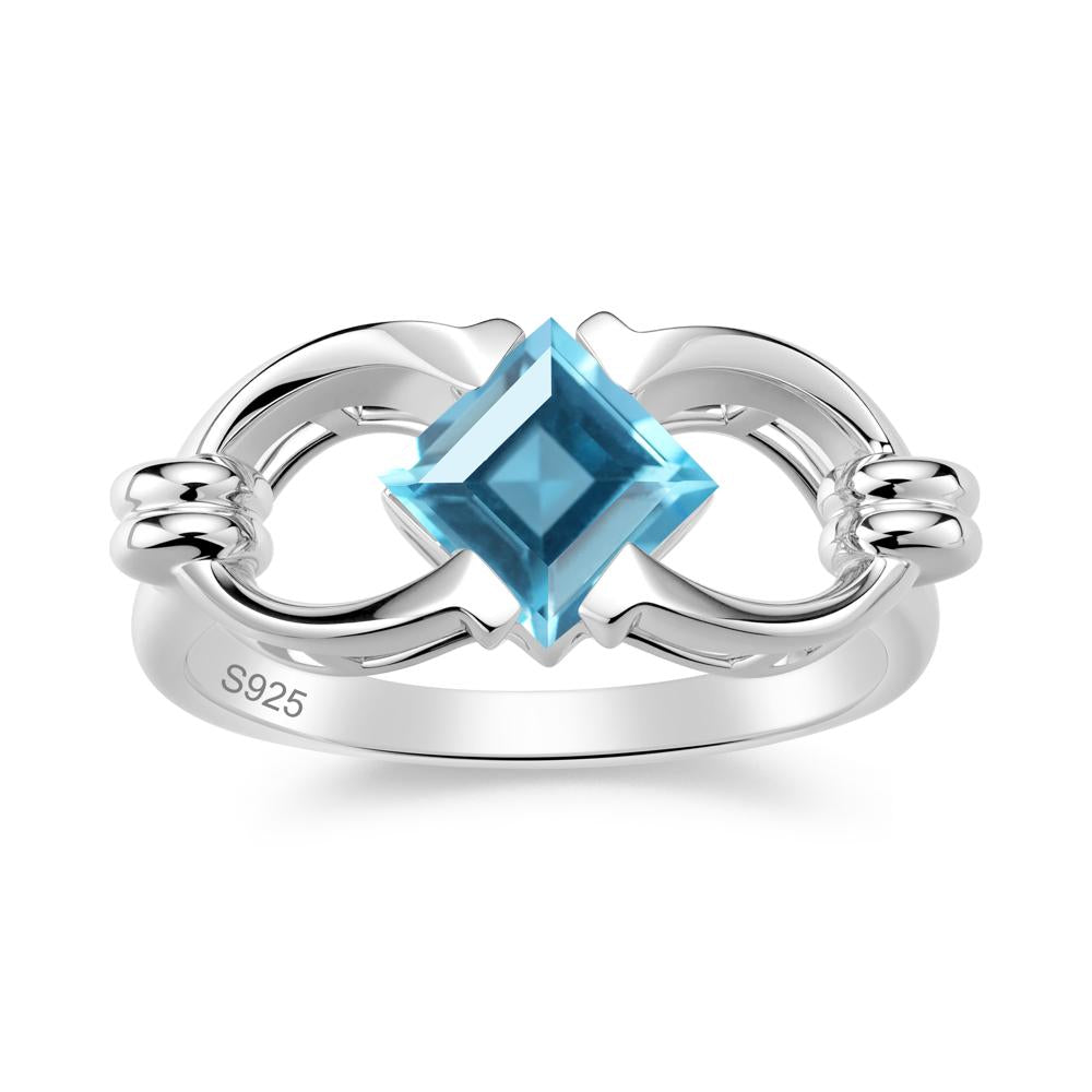 Solitaire Garnet Horseshoe Split Ring - LUO Jewelry #gemstone_Swiss Blue Topaz