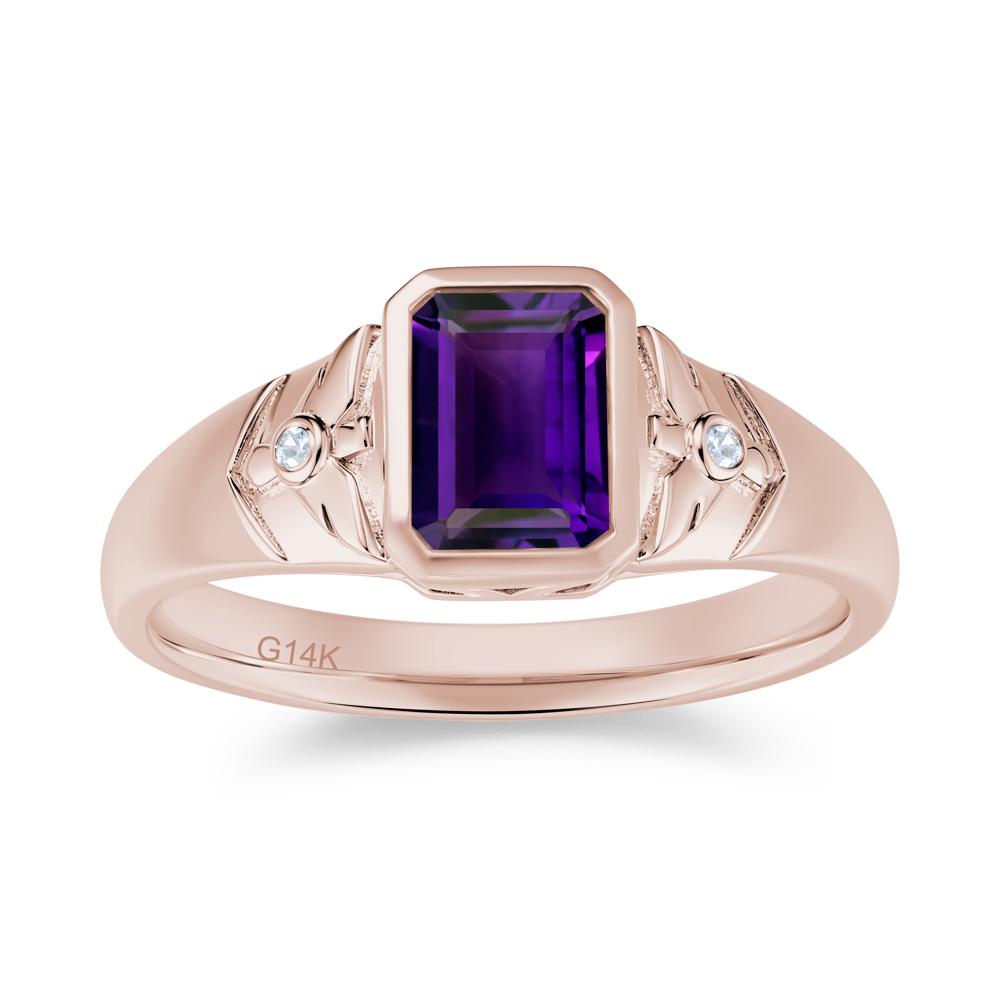 Bird Engraved Bezel Set Smoky Quartz Mens Ring - LUO Jewelry #gemstone_Amethyst