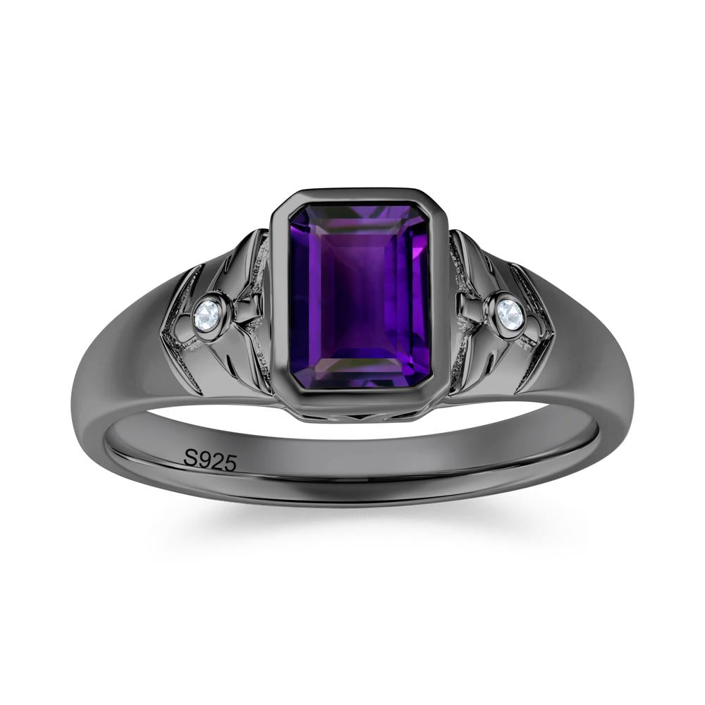 Bird Engraved Bezel Set Smoky Quartz Mens Ring - LUO Jewelry #gemstone_Amethyst