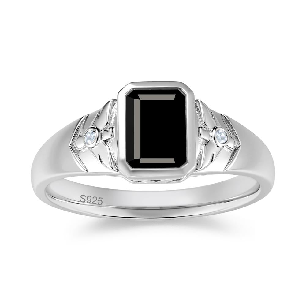Bird Engraved Bezel Set Smoky Quartz Mens Ring - LUO Jewelry #gemstone_Black Spinel