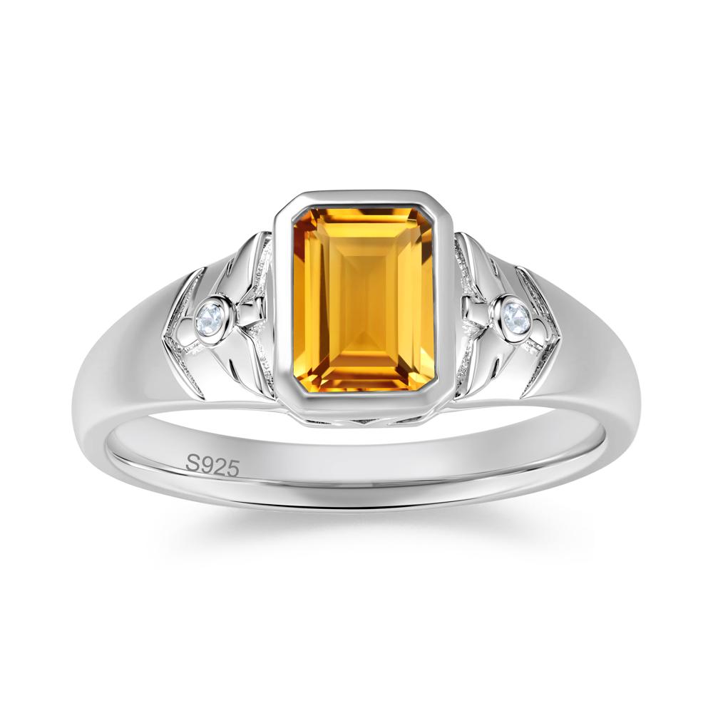 Bird Engraved Bezel Set Smoky Quartz Mens Ring - LUO Jewelry #gemstone_Citrine