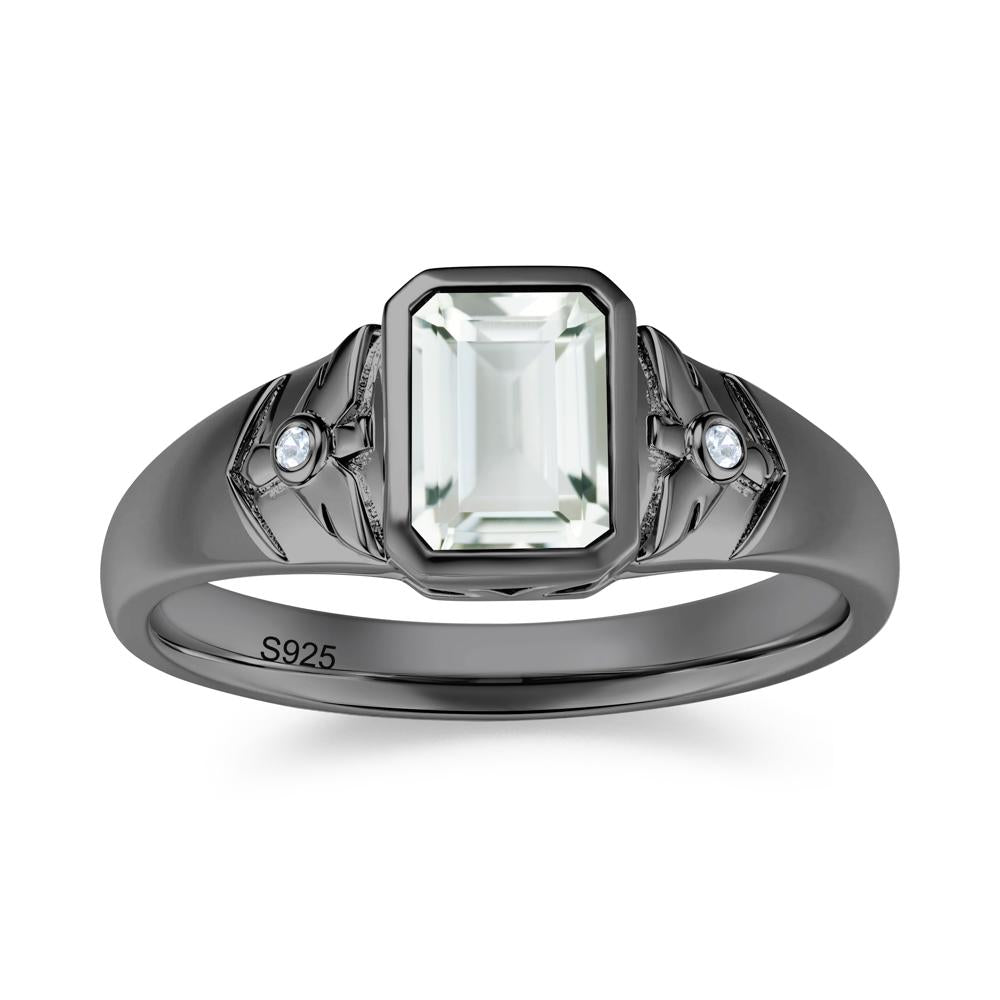 Bird Engraved Bezel Set Smoky Quartz Mens Ring - LUO Jewelry #gemstone_Green Amethyst