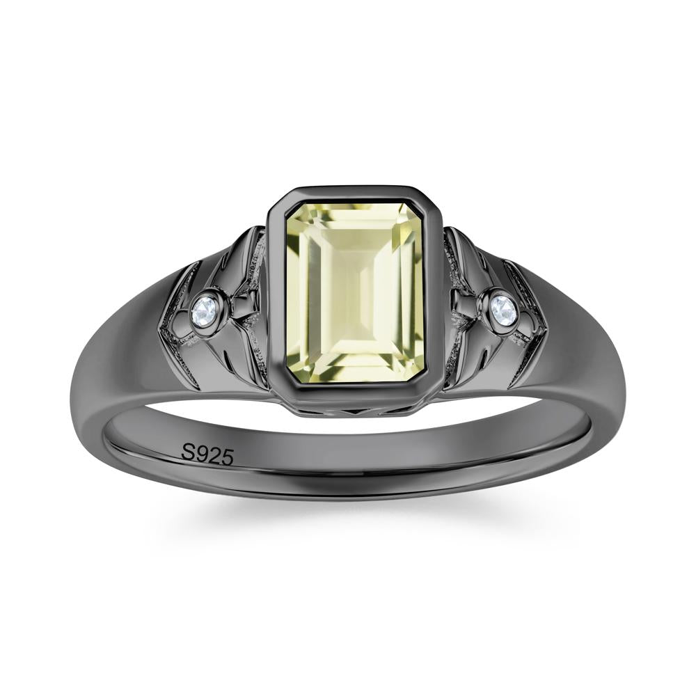 Bird Engraved Bezel Set Smoky Quartz Mens Ring - LUO Jewelry #gemstone_Lemon Quartz