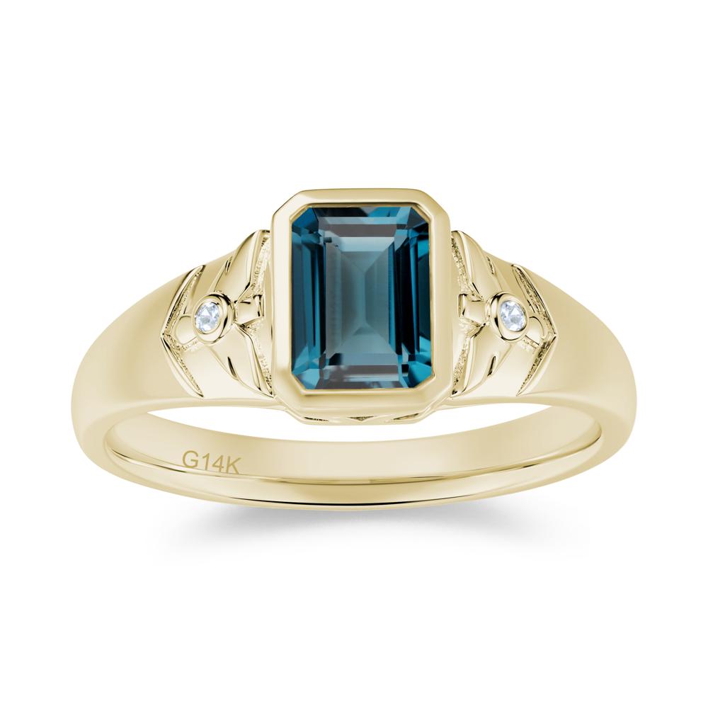Bird Engraved Bezel Set Smoky Quartz Mens Ring - LUO Jewelry #gemstone_London Blue Topaz
