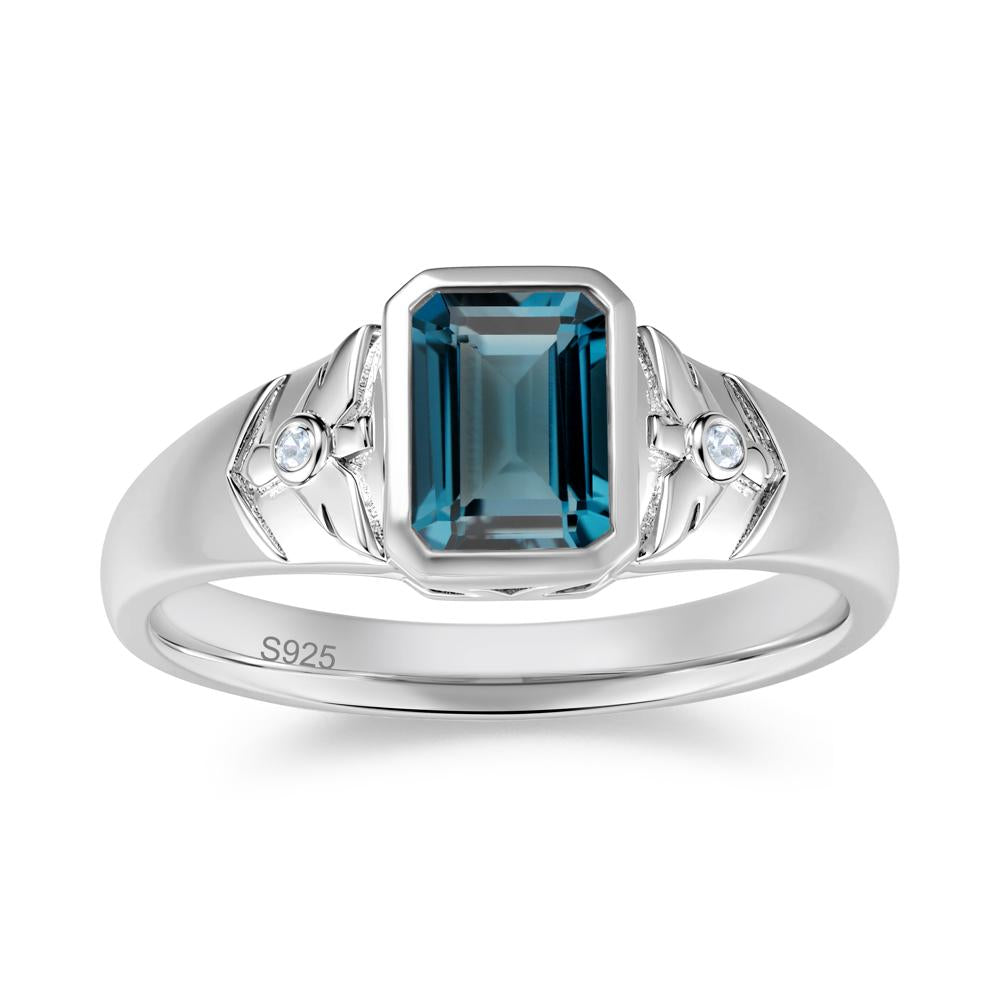 Bird Engraved Bezel Set Smoky Quartz Mens Ring - LUO Jewelry #gemstone_London Blue Topaz