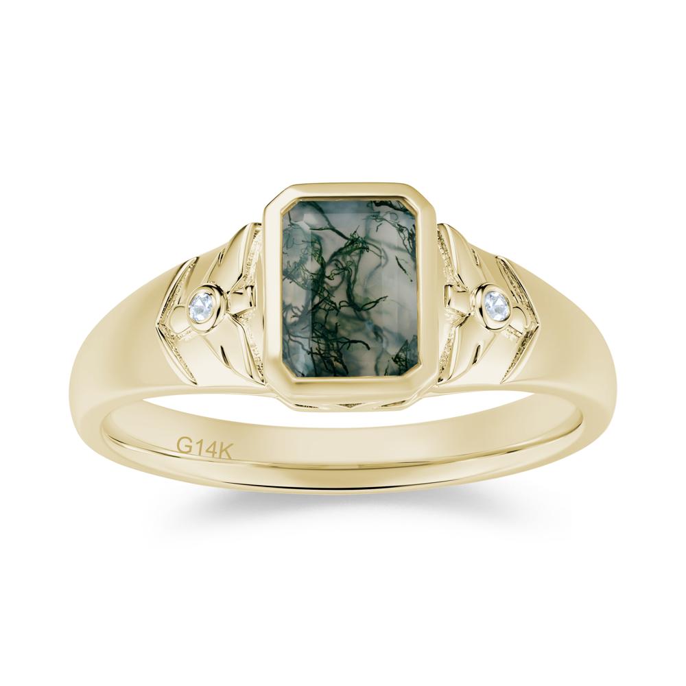 Bird Engraved Bezel Set Smoky Quartz Mens Ring - LUO Jewelry #gemstone_Moss Agate