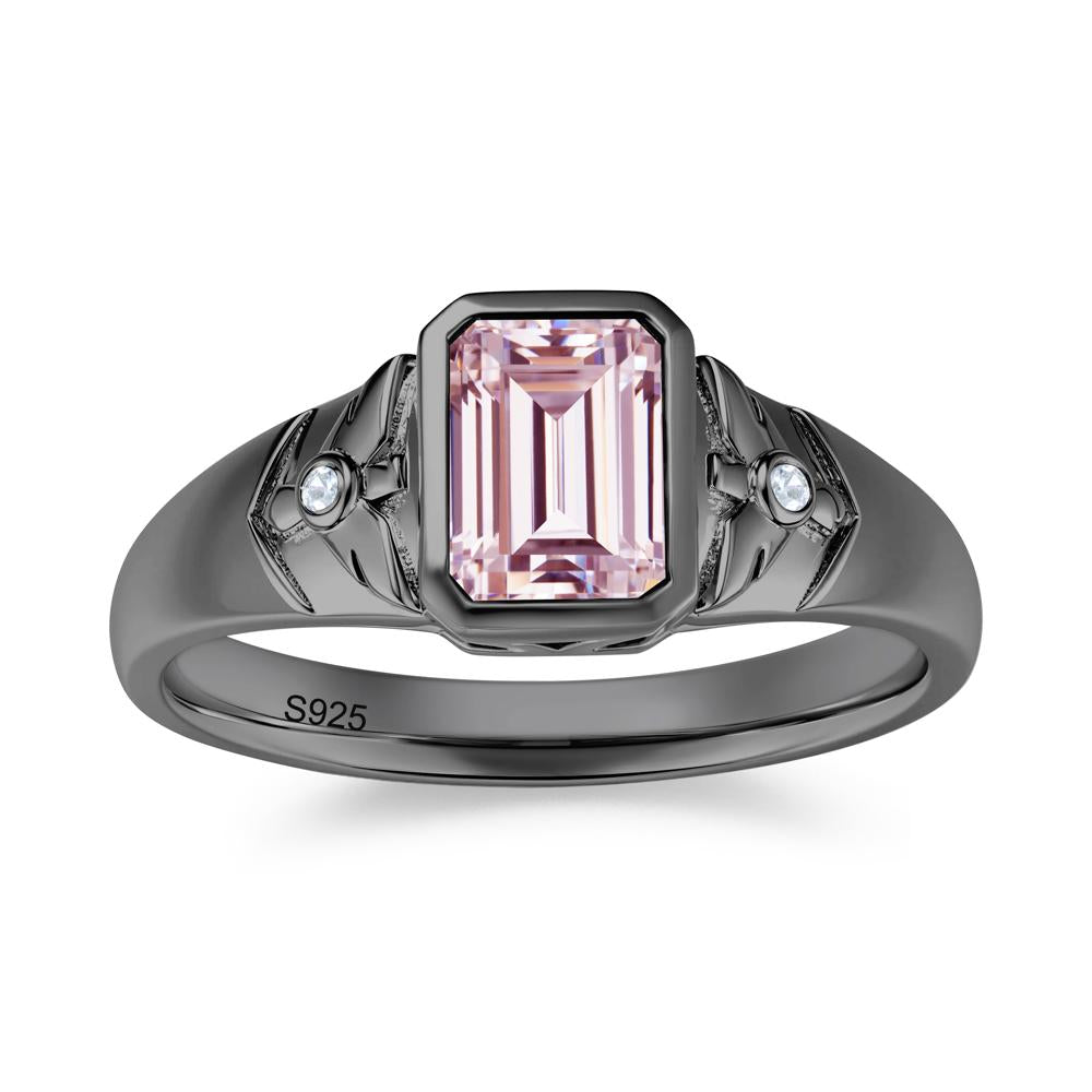 Bird Engraved Bezel Set Smoky Quartz Mens Ring - LUO Jewelry #gemstone_Pink Cubic Zirconia