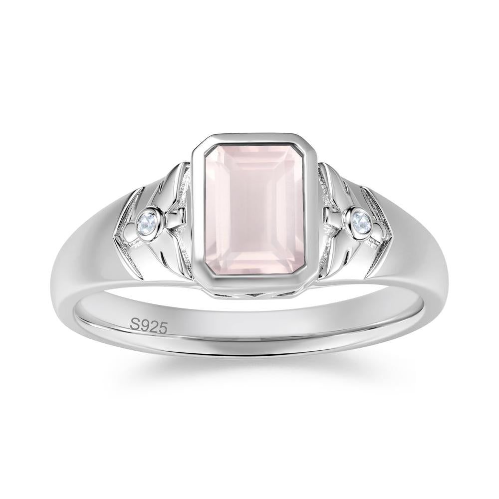 Bird Engraved Bezel Set Smoky Quartz Mens Ring - LUO Jewelry #gemstone_Rose Quartz