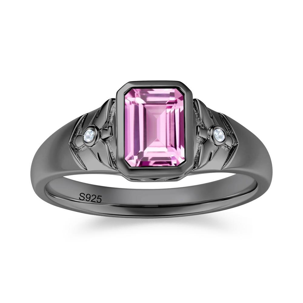Bird Engraved Bezel Set Smoky Quartz Mens Ring - LUO Jewelry #gemstone_Pink Sapphire