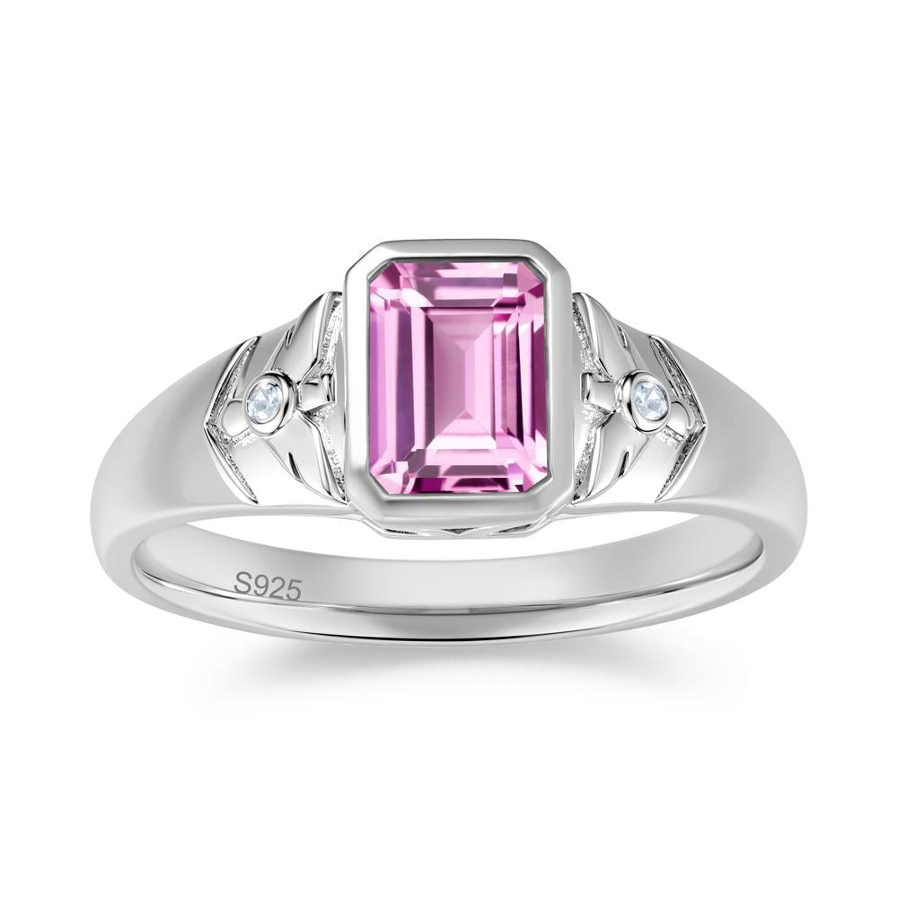 Bird Engraved Bezel Set Smoky Quartz Mens Ring - LUO Jewelry #gemstone_Pink Sapphire