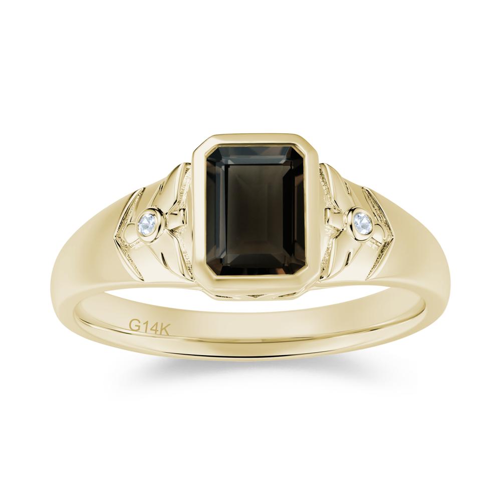 Bird Engraved Bezel Set Smoky Quartz Mens Ring - LUO Jewelry #gemstone_Smoky Quartz