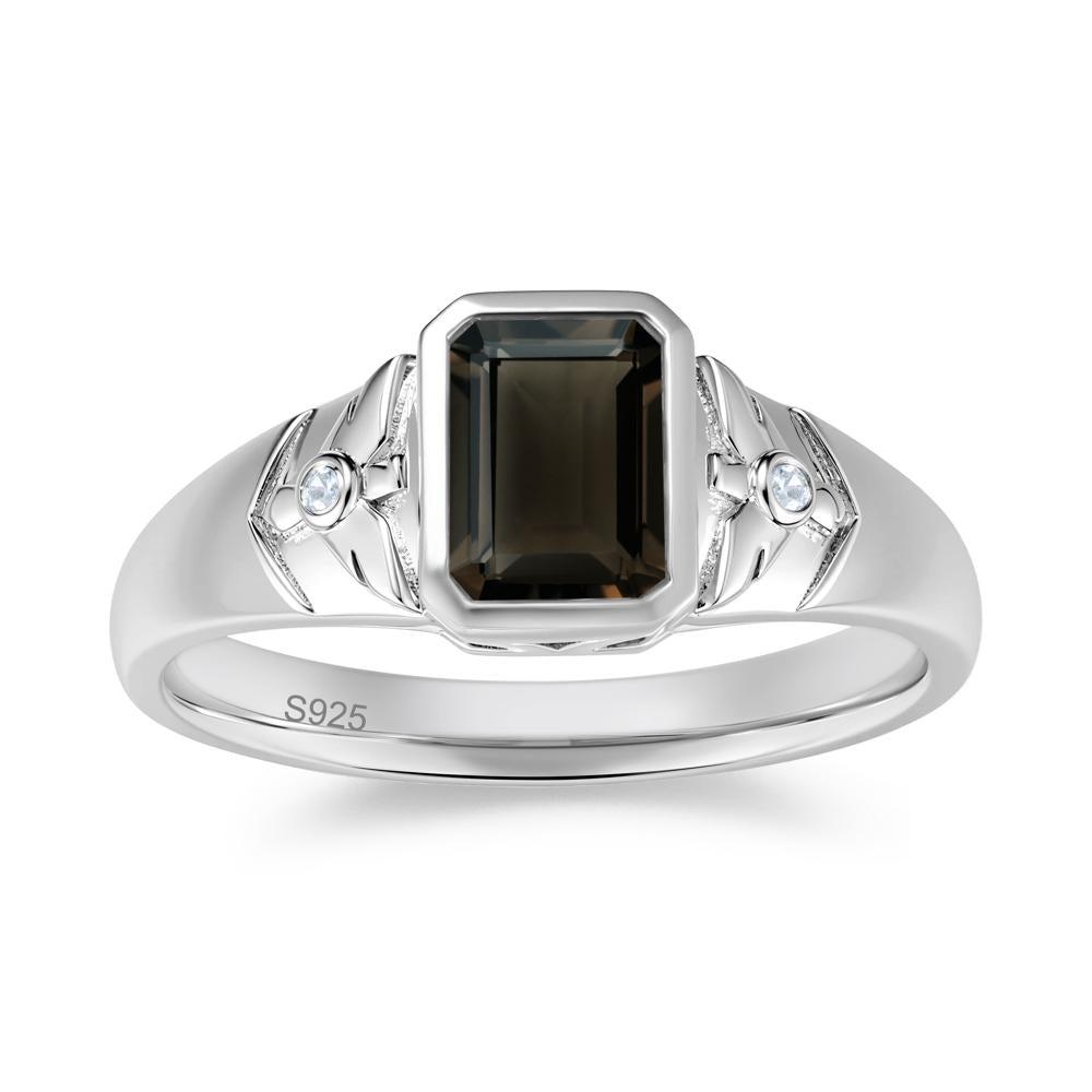 Bird Engraved Bezel Set Smoky Quartz Mens Ring - LUO Jewelry #gemstone_Smoky Quartz