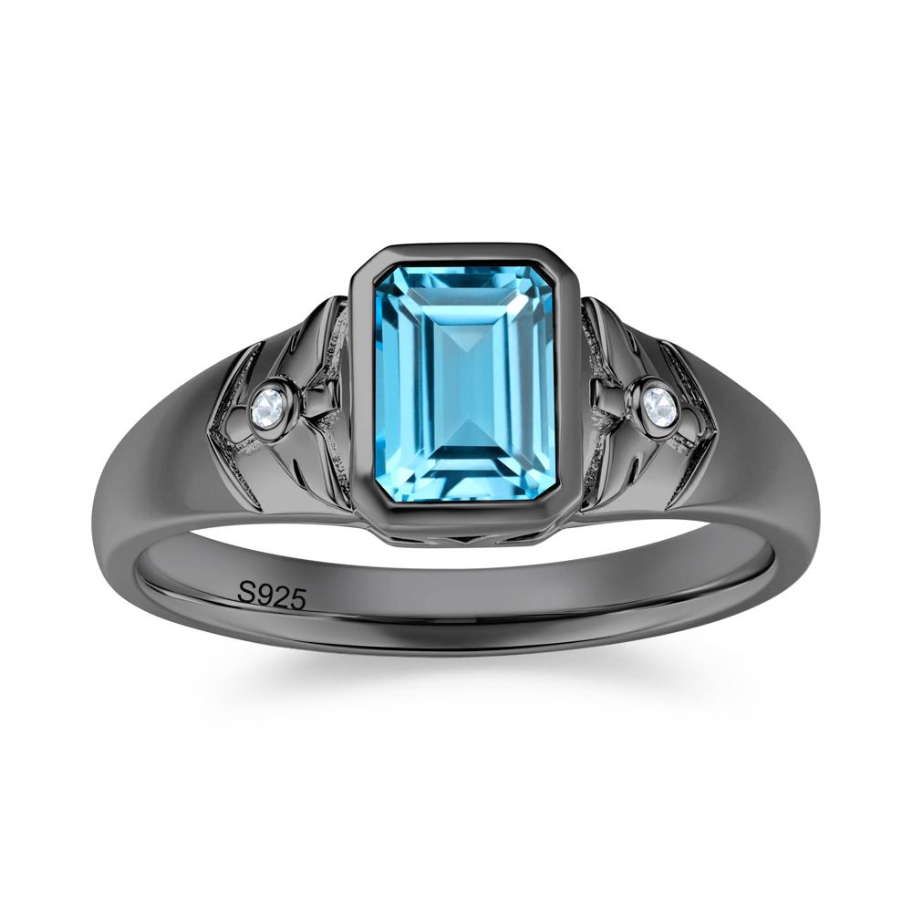 Bird Engraved Bezel Set Smoky Quartz Mens Ring - LUO Jewelry #gemstone_Swiss Blue Topaz