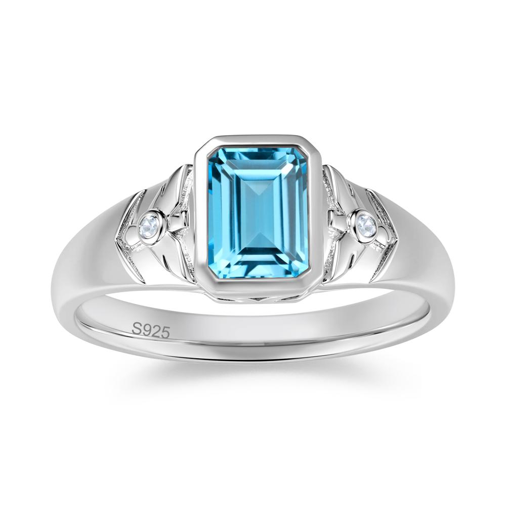 Bird Engraved Bezel Set Smoky Quartz Mens Ring - LUO Jewelry #gemstone_Swiss Blue Topaz