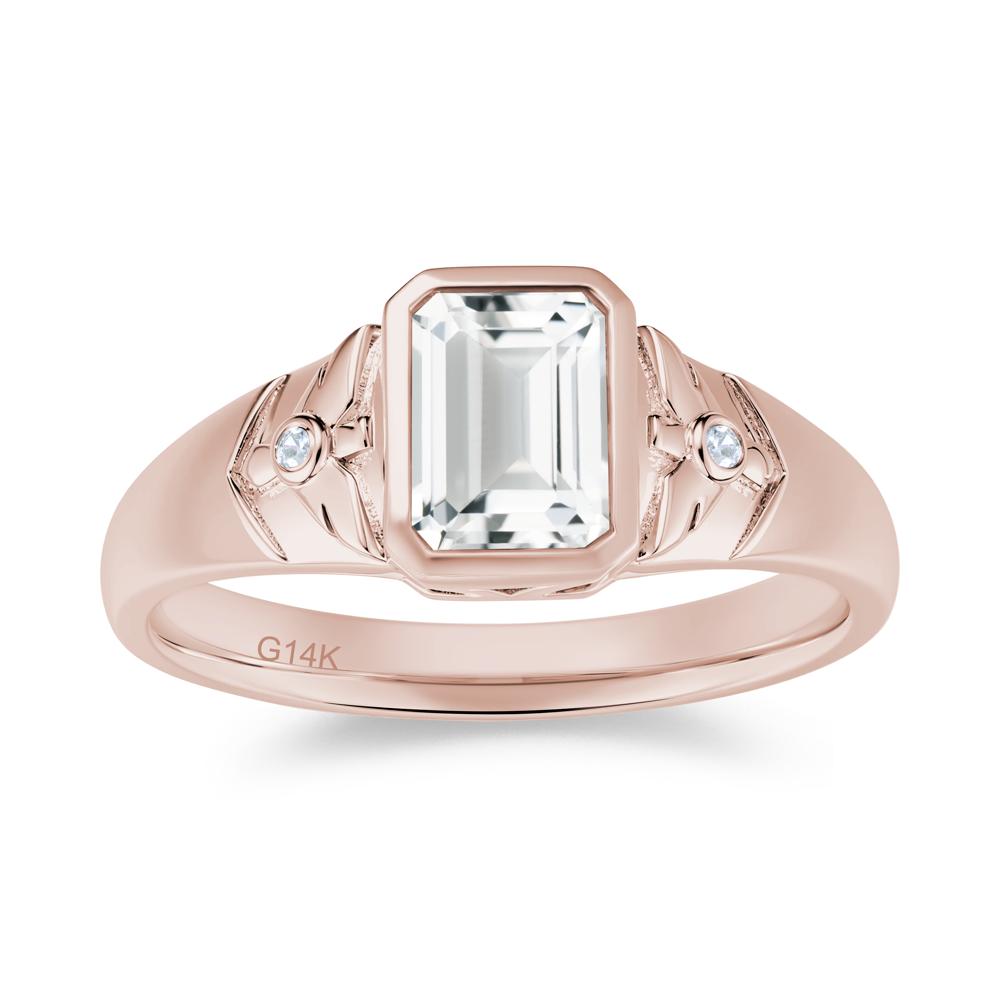 Bird Engraved Bezel Set Smoky Quartz Mens Ring - LUO Jewelry #gemstone_White Topaz