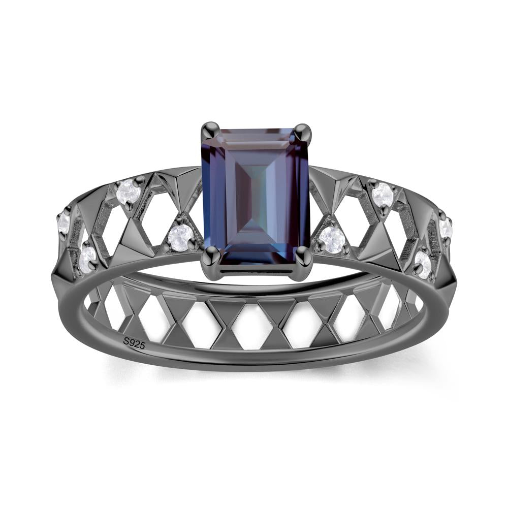 Emerald Cut Garnet Pyramid Hollow Ring for Men - LUO Jewelry #gemstone_Alexandrite