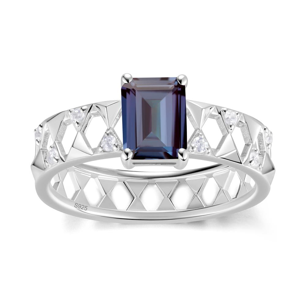 Emerald Cut Garnet Pyramid Hollow Ring for Men - LUO Jewelry #gemstone_Alexandrite