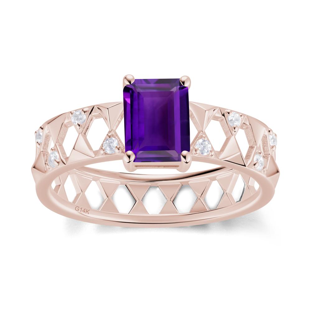 Emerald Cut Garnet Pyramid Hollow Ring for Men - LUO Jewelry #gemstone_Amethyst