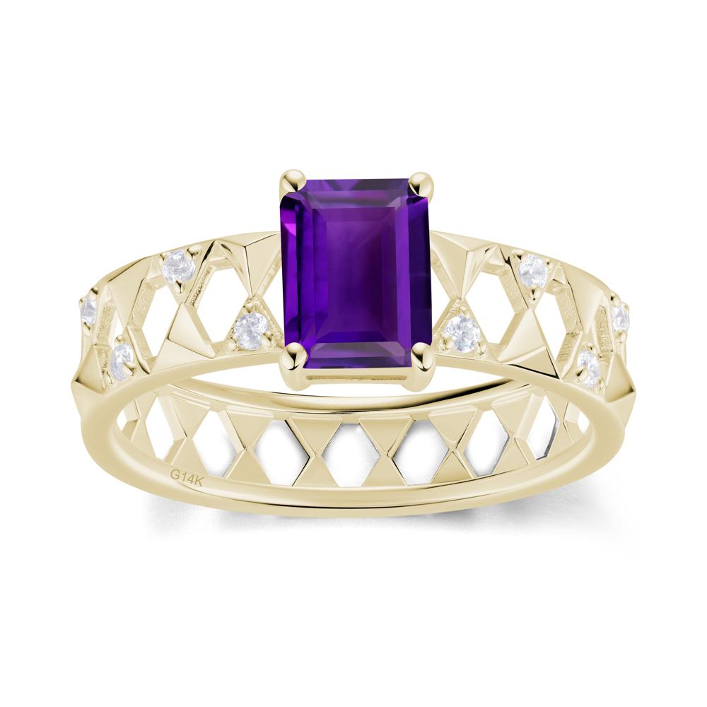 Emerald Cut Garnet Pyramid Hollow Ring for Men - LUO Jewelry #gemstone_Amethyst