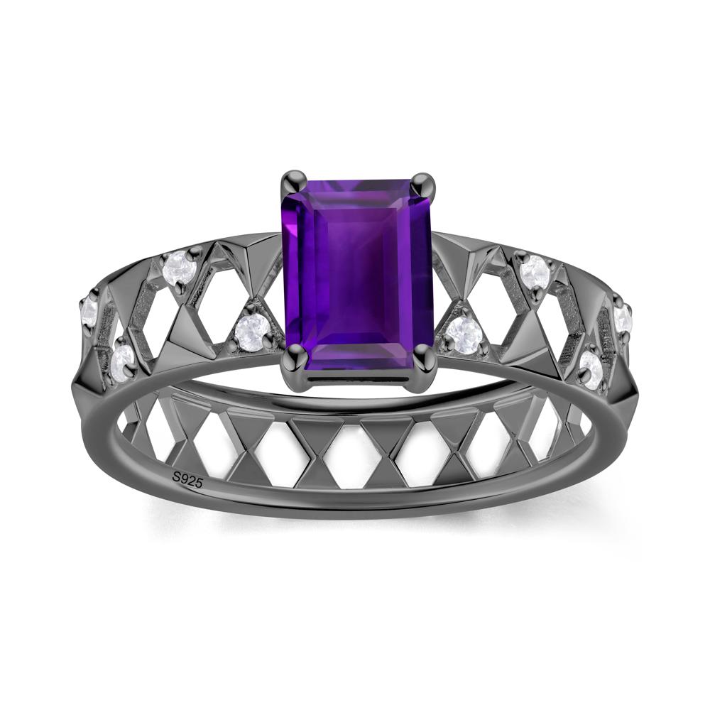 Emerald Cut Garnet Pyramid Hollow Ring for Men - LUO Jewelry #gemstone_Amethyst