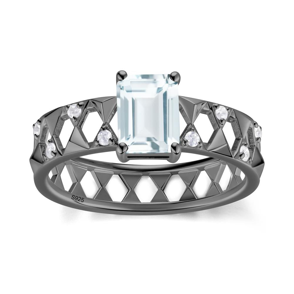 Emerald Cut Garnet Pyramid Hollow Ring for Men - LUO Jewelry #gemstone_Aquamarine