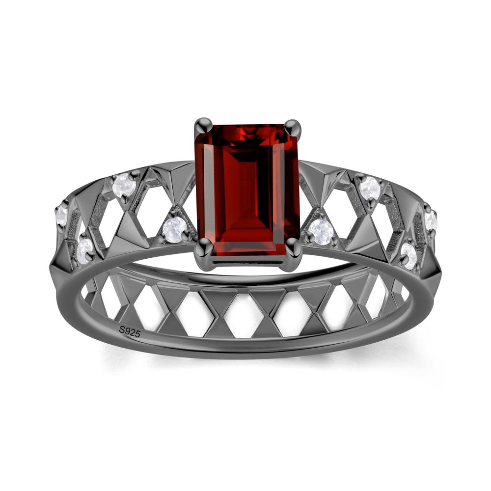 Emerald Cut Garnet Pyramid Hollow Ring for Men - LUO Jewelry #gemstone_Garnet