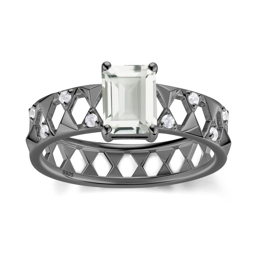 Emerald Cut Garnet Pyramid Hollow Ring for Men - LUO Jewelry #gemstone_Green Amethyst