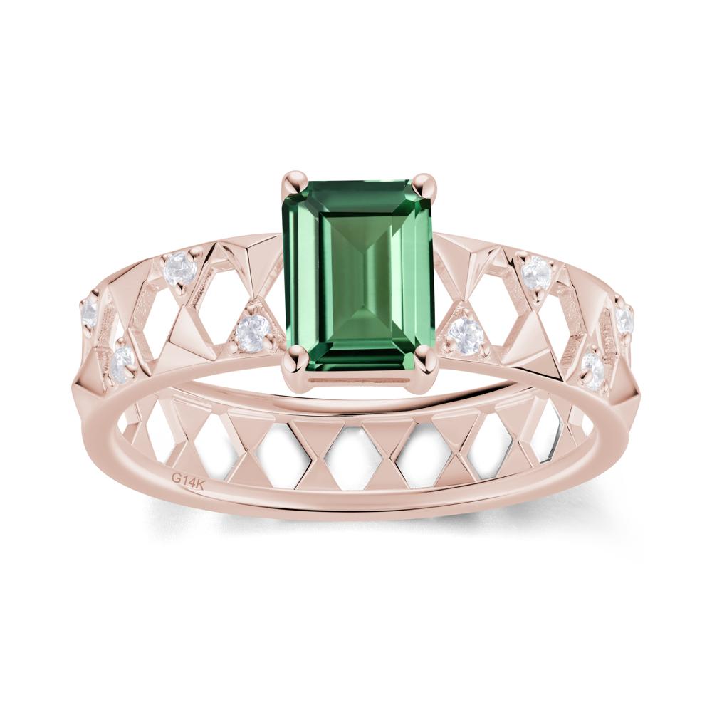 Emerald Cut Garnet Pyramid Hollow Ring for Men - LUO Jewelry #gemstone_Green Sapphire