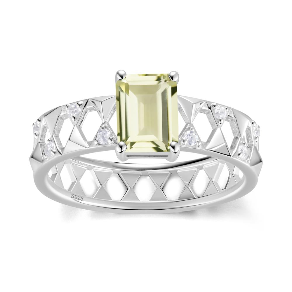 Emerald Cut Garnet Pyramid Hollow Ring for Men - LUO Jewelry #gemstone_Lemon Quartz
