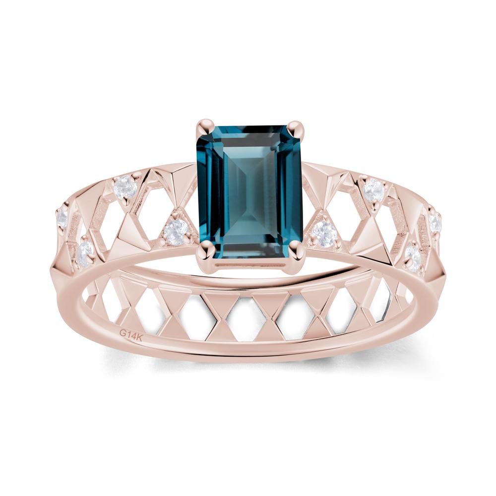 Emerald Cut Garnet Pyramid Hollow Ring for Men - LUO Jewelry #gemstone_London Blue Topaz