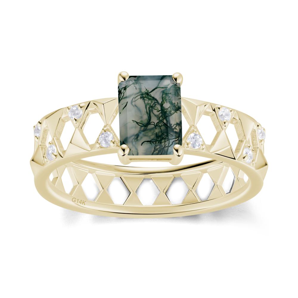 Emerald Cut Garnet Pyramid Hollow Ring for Men - LUO Jewelry #gemstone_Moss Agate