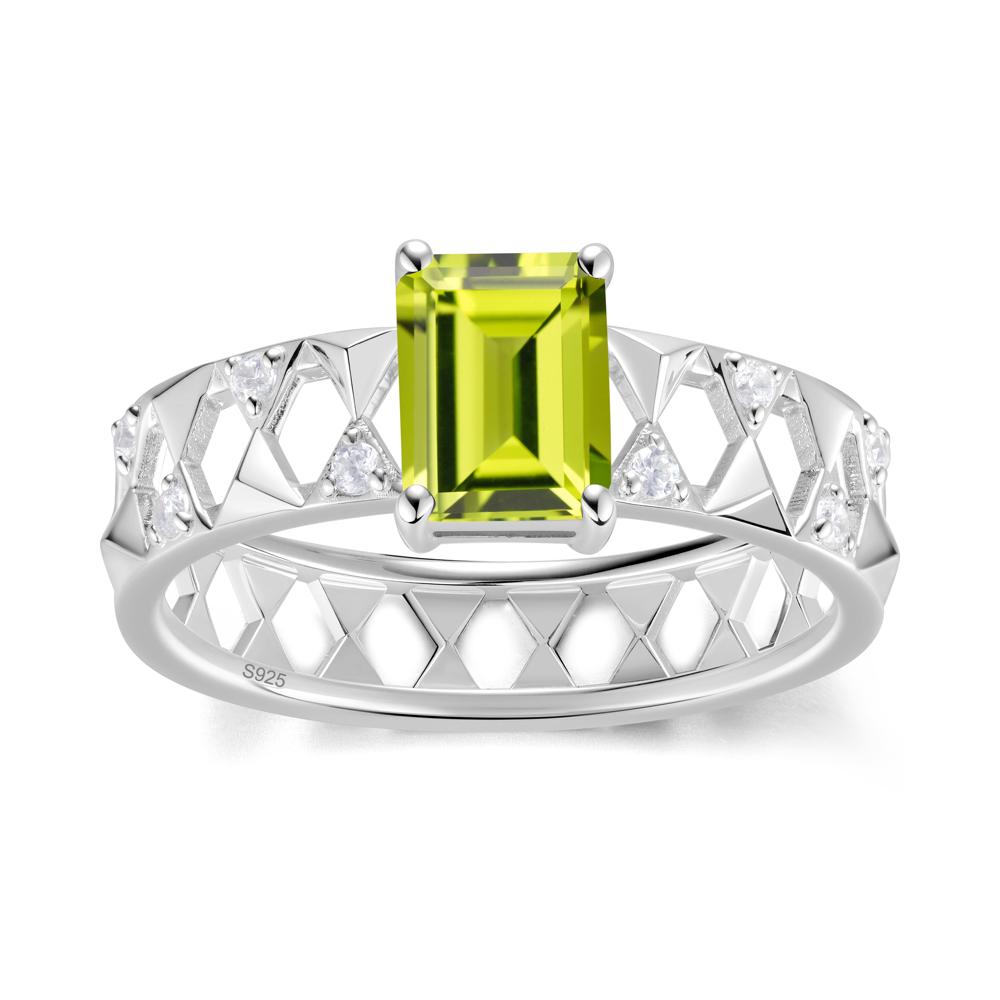 Emerald Cut Garnet Pyramid Hollow Ring for Men - LUO Jewelry #gemstone_Peridot