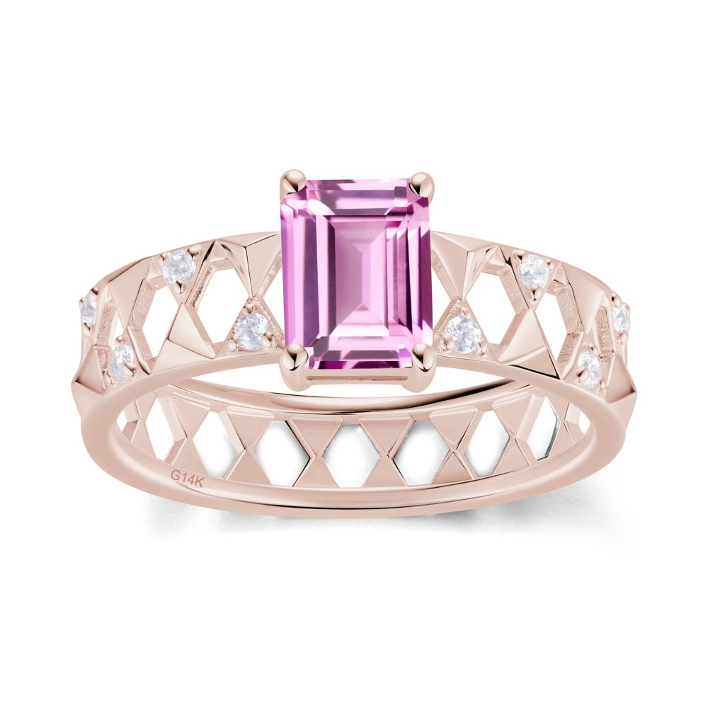 Emerald Cut Garnet Pyramid Hollow Ring for Men - LUO Jewelry #gemstone_Pink Sapphire