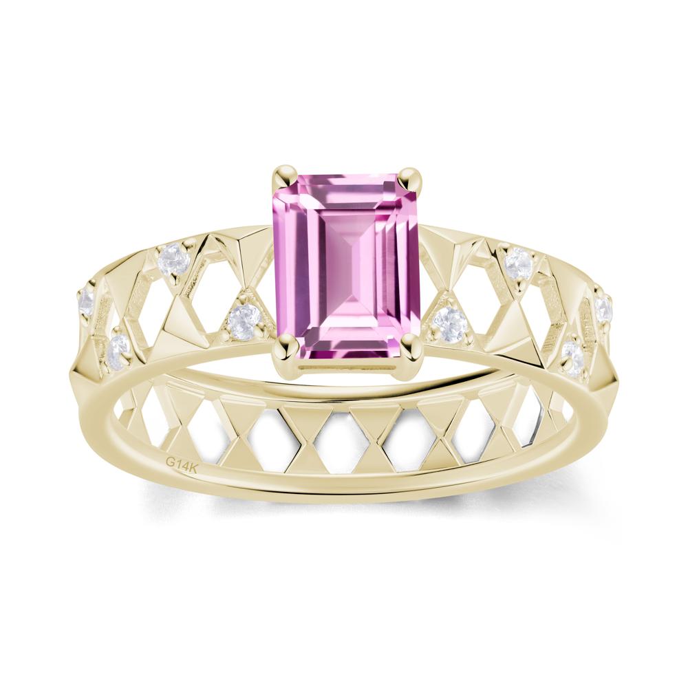 Emerald Cut Garnet Pyramid Hollow Ring for Men - LUO Jewelry #gemstone_Pink Sapphire