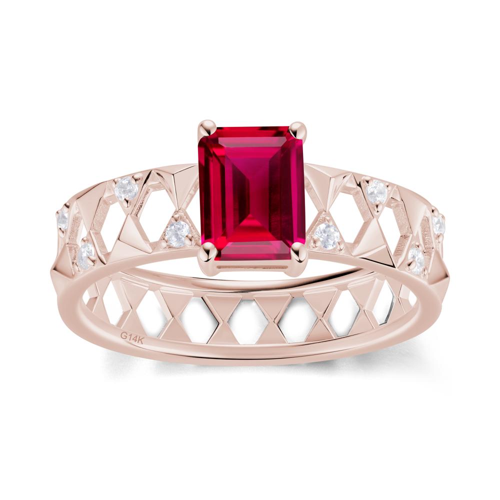Emerald Cut Garnet Pyramid Hollow Ring for Men - LUO Jewelry #gemstone_Ruby