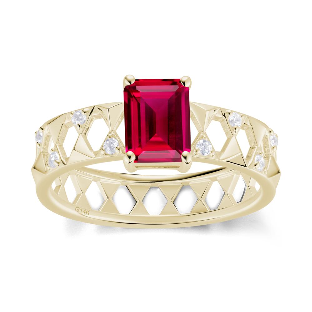 Emerald Cut Garnet Pyramid Hollow Ring for Men - LUO Jewelry #gemstone_Ruby