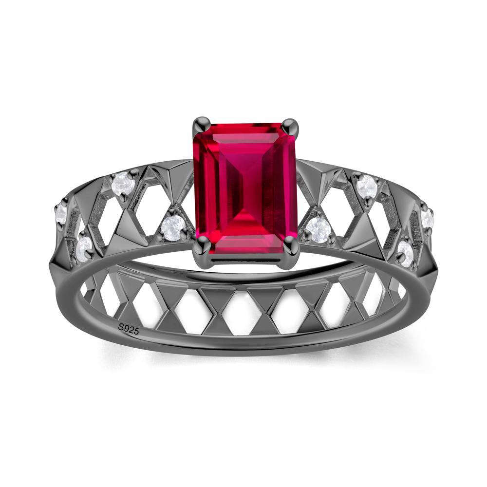 Emerald Cut Garnet Pyramid Hollow Ring for Men - LUO Jewelry #gemstone_Ruby