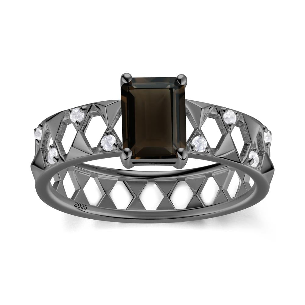 Emerald Cut Garnet Pyramid Hollow Ring for Men - LUO Jewelry #gemstone_Smoky Quartz